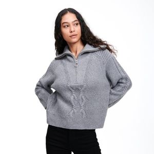 Naadam Cashmere Cable 1/4 Zip Marled Gray Pullover Sweater Large NWT $475